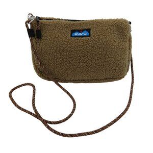 KAVU Khaki Tan So Fleecy Crossbody Bag Sherpa Teddy Fleece Rope Strap